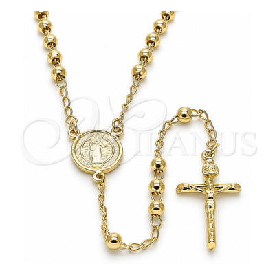 Oro Laminado Thin Rosary, Gold Filled Style San Benito and Crucifix Design, Polished, Golden Finish, 09.213.0022.24