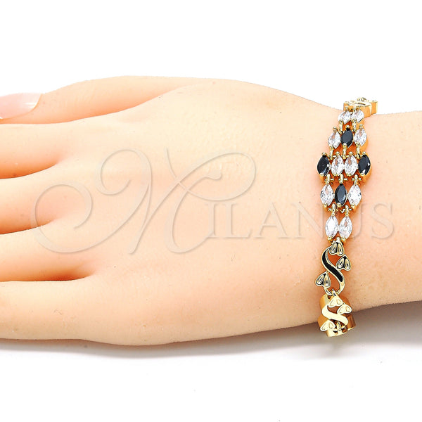 Gold Filled Bracelet — Fancy Bracelet Heart Design with Black and White — alternate product view — SKU 130596 | Oro Laminado brazalete — elegante Bracelet corazón diseño with negro and blanco — SKU 130596