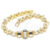 Oro Laminado Fancy Bracelet, Gold Filled Style Heart Design, with Black and White Cubic Zirconia, Polished, Golden Finish, 03.210.0136.07 (07 MM Thickness, 7 Inches Length)