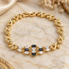 Oro Laminado Fancy Bracelet, Gold Filled Style Heart Design, with Black and White Cubic Zirconia, Polished, Golden Finish, 03.210.0136.07 (07 MM Thickness, 7 Inches Length)