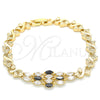 Oro Laminado Fancy Bracelet, Gold Filled Style Heart Design, with Black and White Cubic Zirconia, Polished, Golden Finish, 03.210.0136.07 (07 MM Thickness, 7 Inches Length)