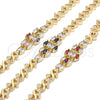 Oro Laminado Fancy Bracelet, Gold Filled Style Heart Design, with Black and White Cubic Zirconia, Polished, Golden Finish, 03.210.0136.07 (07 MM Thickness, 7 Inches Length)