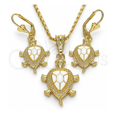Oro Laminado Earring and Pendant Adult Set, Gold Filled Style Turtle Design, White Enamel Finish, Golden Finish, 10.351.0005