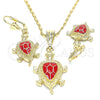 Oro Laminado Earring and Pendant Adult Set, Gold Filled Style Turtle Design, Red Enamel Finish, Golden Finish, 10.351.0005.1