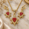 Oro Laminado Earring and Pendant Adult Set, Gold Filled Style Turtle Design, Red Enamel Finish, Golden Finish, 10.351.0005.1