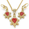 Oro Laminado Earring and Pendant Adult Set, Gold Filled Style Turtle Design, Red Enamel Finish, Golden Finish, 10.351.0005.1