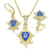 Oro Laminado Earring and Pendant Adult Set, Gold Filled Style Turtle Design, Blue Enamel Finish, Golden Finish, 10.351.0005.2