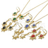 Oro Laminado Earring and Pendant Adult Set, Gold Filled Style Turtle Design, Blue Enamel Finish, Golden Finish, 10.351.0005.2