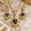 Oro Laminado Earring and Pendant Adult Set, Gold Filled Style Turtle Design, Black Enamel Finish, Golden Finish, 10.351.0005.3