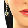 Oro Laminado Earring and Pendant Adult Set, Gold Filled Style Turtle Design, Green Enamel Finish, Golden Finish, 10.351.0005.4