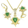 Oro Laminado Earring and Pendant Adult Set, Gold Filled Style Turtle Design, Green Enamel Finish, Golden Finish, 10.351.0005.4