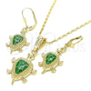 Oro Laminado Earring and Pendant Adult Set, Gold Filled Style Turtle Design, Green Enamel Finish, Golden Finish, 10.351.0005.4