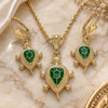 Oro Laminado Earring and Pendant Adult Set, Gold Filled Style Turtle Design, Green Enamel Finish, Golden Finish, 10.351.0005.4