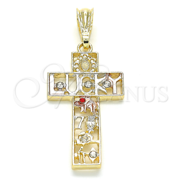 Gold Filled Pendant — Religious Pendant Cross and Owl Design with Garnet — main product view — SKU 130605 | Oro Laminado dije — Religious Pendant cruz and Owl diseño with Garnet — SKU 130605