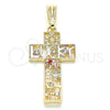 Oro Laminado Religious Pendant, Gold Filled Style Cross and Owl Design, with Garnet and White Crystal, Polished, Tricolor, 05.351.0058