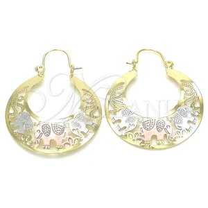 Gold Filled Hoop Earrings — Medium Hoop Elephant Design Polished Tricolor 02. — main product view — SKU 130611 | Oro Laminado aretes de aro — Medium Hoop Elephant diseño pulido Tricolor 02. — SKU 130611