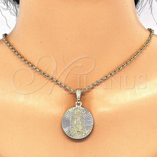Gold Filled Pendant — Religious Pendant Guadalupe Design Diamond Cutting Tricolor 05. — alternate product view — SKU 130615 | Oro Laminado dije — Religious Pendant Guadalupe diseño Diamond Cutting Tricolor 05. — SKU 130615
