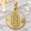 Oro Laminado Religious Pendant, Gold Filled Style Guadalupe Design, Diamond Cutting Finish, Tricolor, 05.351.0064