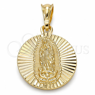 Oro Laminado Religious Pendant, Gold Filled Style Guadalupe Design, Diamond Cutting Finish, Tricolor, 05.351.0064