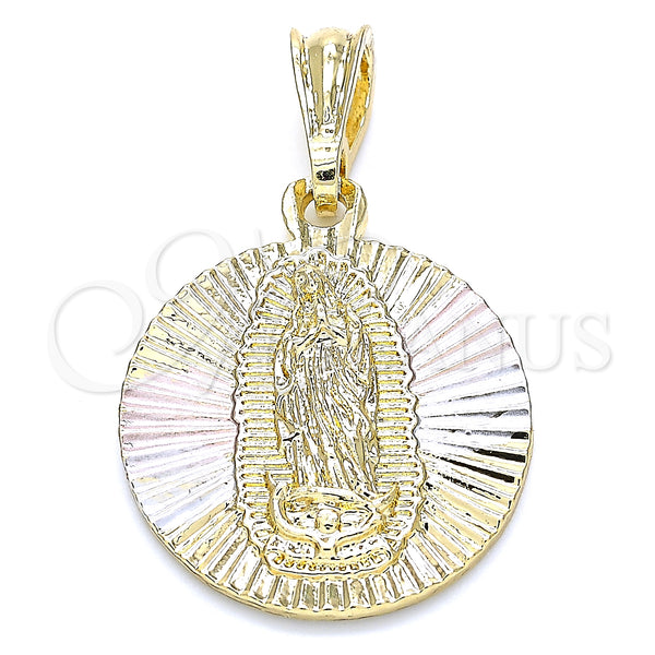 Gold Filled Pendant — Religious Pendant Guadalupe Design Diamond Cutting Tricolor 05. — main product view — SKU 130615 | Oro Laminado dije — Religious Pendant Guadalupe diseño Diamond Cutting Tricolor 05. — SKU 130615