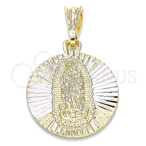 Gold Filled Pendant — Religious Pendant Guadalupe Design Diamond Cutting Tricolor 05. — main product view — SKU 130615 | Oro Laminado dije — Religious Pendant Guadalupe diseño Diamond Cutting Tricolor 05. — SKU 130615