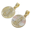 Oro Laminado Religious Pendant, Gold Filled Style Guadalupe Design, Diamond Cutting Finish, Tricolor, 05.351.0064