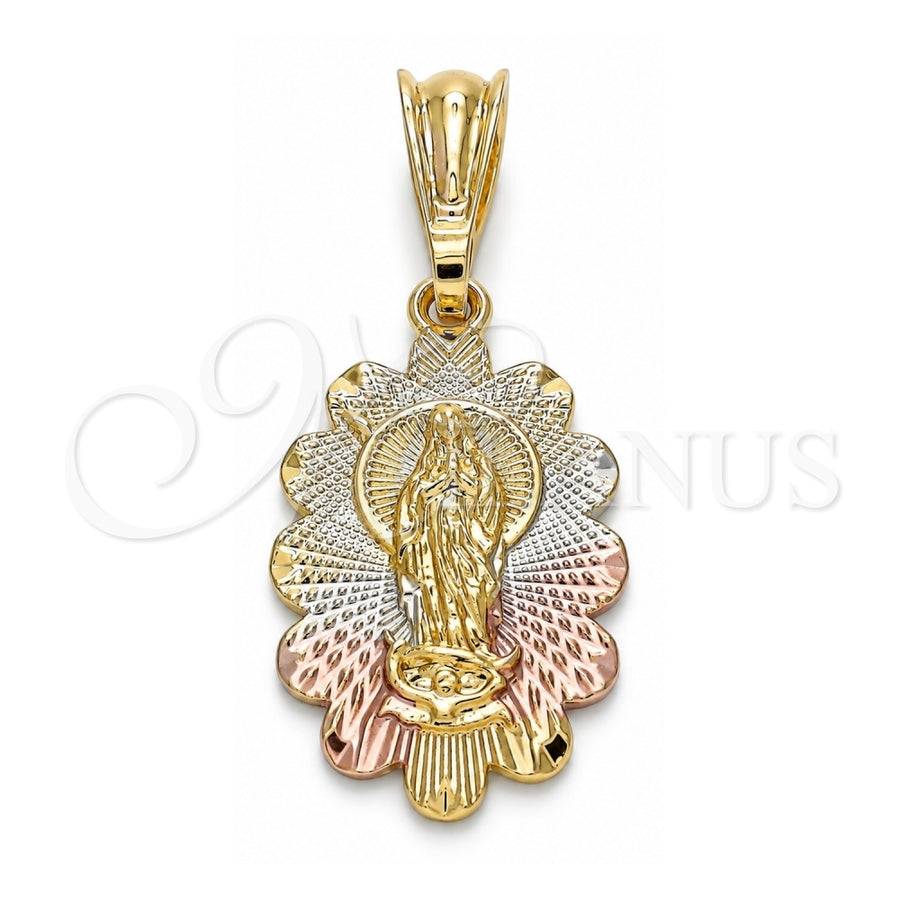Oro Laminado Religious Pendant, Gold Filled Style Guadalupe Design, Polished, Tricolor, 05.351.0066