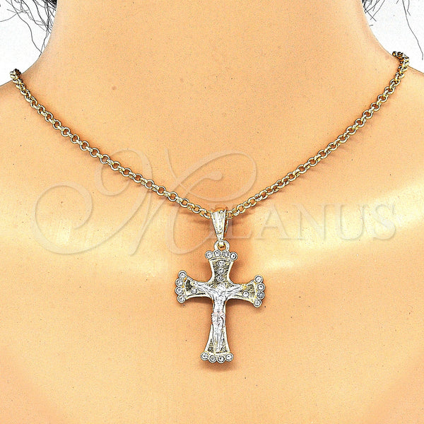 Gold Filled Pendant — Religious Pendant Crucifix Design with White Crystal Polished — alternate product view — SKU 130621 | Oro Laminado dije — Religious Pendant Crucifix diseño with cristal blanco pulido — SKU 130621