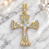 Oro Laminado Religious Pendant, Gold Filled Style Crucifix Design, with White Crystal, Polished, Tricolor, 05.351.0069