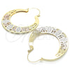 Oro Laminado Large Hoop, Gold Filled Style Guadalupe and Flower Design, Polished, Tricolor, 02.351.0047.50