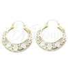 Oro Laminado Large Hoop, Gold Filled Style Guadalupe and Flower Design, Polished, Tricolor, 02.351.0047.50