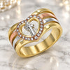 Oro Laminado Multi Stone Ring, Gold Filled Style San Benito and Heart Design, with White Crystal, Polished, Tricolor, 01.253.0028.09 (Size 9)