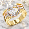 Oro Laminado Multi Stone Ring, Gold Filled Style San Judas and Heart Design, with White Crystal, Polished, Tricolor, 01.253.0029.07 (Size 7)