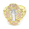 Oro Laminado Elegant Ring, Gold Filled Style San Benito Design, Polished, Tricolor, 01.253.0030.08 (Size 8)