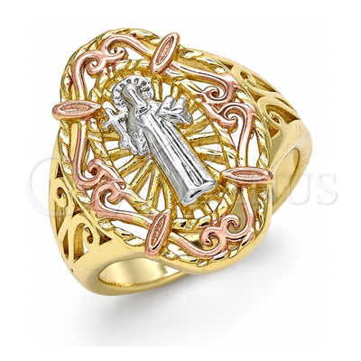 Oro Laminado Elegant Ring, Gold Filled Style San Benito Design, Polished, Tricolor, 01.253.0030.09 (Size 9)
