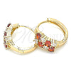 Oro Laminado Huggie Hoop, Gold Filled Style with Garnet and White Cubic Zirconia, Polished, Golden Finish, 02.210.0317.1.15