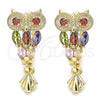 Oro Laminado Huggie Hoop, Gold Filled Style Owl Design, with Multicolor Cubic Zirconia, Polished, Golden Finish, 02.210.0318.20