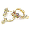 Oro Laminado Huggie Hoop, Gold Filled Style Owl Design, with Multicolor Cubic Zirconia, Polished, Golden Finish, 02.210.0318.20