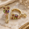 Oro Laminado Huggie Hoop, Gold Filled Style Owl Design, with Multicolor Cubic Zirconia, Polished, Golden Finish, 02.210.0318.20