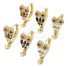 Oro Laminado Huggie Hoop, Gold Filled Style Owl Design, with Multicolor Cubic Zirconia, Polished, Golden Finish, 02.210.0318.20