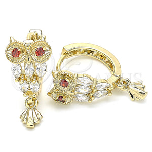 Gold Filled Hoop Earrings — Huggie Hoop with White and Garnet Cubic Zirconia — main product view — SKU 130654 | Oro Laminado aretes de aro — Huggie Hoop with blanco and Garnet Cubic Zirconia — SKU 130654