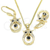 Oro Laminado Earring and Pendant Adult Set, Gold Filled Style Owl Design, with Black and White Cubic Zirconia, Polished, Golden Finish, 10.210.0114