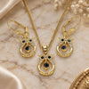 Oro Laminado Earring and Pendant Adult Set, Gold Filled Style Owl Design, with Black and White Cubic Zirconia, Polished, Golden Finish, 10.210.0114