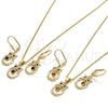 Oro Laminado Earring and Pendant Adult Set, Gold Filled Style Owl Design, with Black and White Cubic Zirconia, Polished, Golden Finish, 10.210.0114