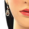 Oro Laminado Earring and Pendant Adult Set, Gold Filled Style Owl Design, with Garnet and Black Cubic Zirconia, Polished, Golden Finish, 10.210.0114.1