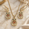 Oro Laminado Earring and Pendant Adult Set, Gold Filled Style Owl Design, with Garnet and Black Cubic Zirconia, Polished, Golden Finish, 10.210.0114.1