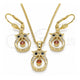 Oro Laminado Earring and Pendant Adult Set, Gold Filled Style Owl Design, with Garnet and Black Cubic Zirconia, Polished, Golden Finish, 10.210.0114.1