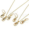 Oro Laminado Earring and Pendant Adult Set, Gold Filled Style Owl Design, with Garnet and Black Cubic Zirconia, Polished, Golden Finish, 10.210.0114.1