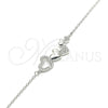 Sterling Silver Fancy Bracelet, Heart Design, with White Micro Pave, Polished, Rhodium Finish, 03.336.0057.07 (01 MM Thickness, 7 Inches Length)