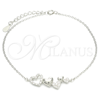 Sterling Silver Fancy Bracelet, Heart Design, with White Micro Pave, Polished, Rhodium Finish, 03.336.0057.07 for wholesale, main product view